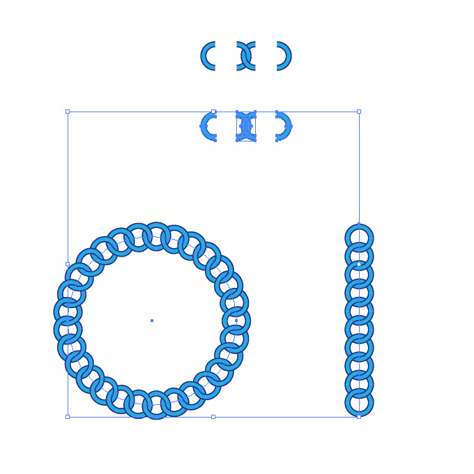 青い円形の鎖が連なるイラレ・パターンブラシ